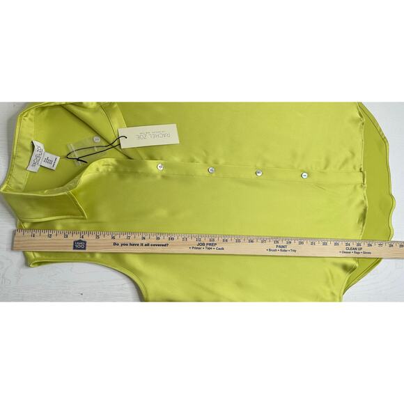 Rachel Zoe New! Green Satin Button Down Shirt Sleeveless Notch Collar Office M - Picture 7 of 8